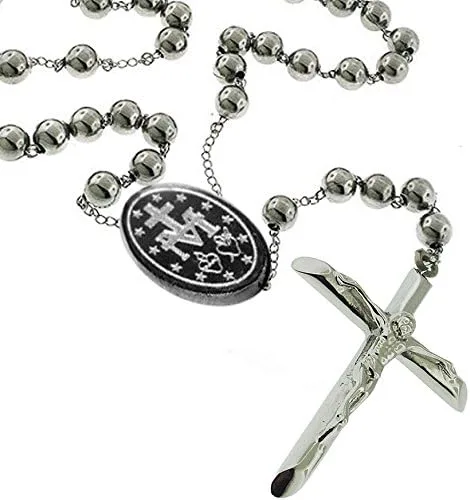 Miniatura 2 de Catholic - Collar para hombre con cuentas de rosario de acero inoxidable, bola de 0.315 in