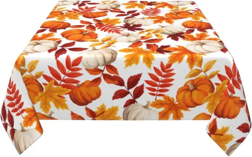 Miniatura 3 de Thanksgiving Tablecloth Square 52x52 Inch Fall Harvest Autumn Pumpkin Fallen Leaves Maple Leaf Print Decorative Table Cloth Holiday Decorations