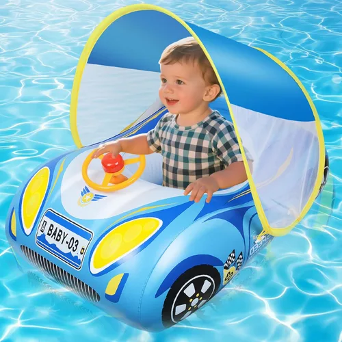 Flotador de piscina para bebé con dosel: flotadores para bebés de 6 a 48 meses flotadores de natación Qoosea con protección solar UPF50+ y volante