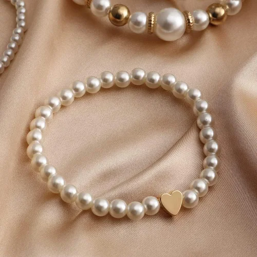 Miniatura 4 de Caiyao Juego de pulseras elásticas de perlas de imitación para mujer, multicapa con cuentas bohemias de semillas de arroz, hilo de perlas apilable
