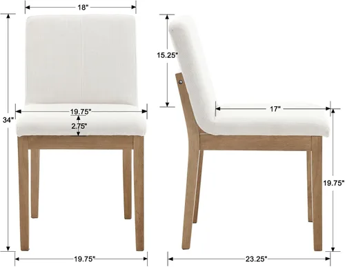 Miniatura 3 de chairus Juego de 2 sillas de comedor tapizadas de tela sin brazos, sillas auxiliares modernas de mediados de siglo con patas de madera maciza