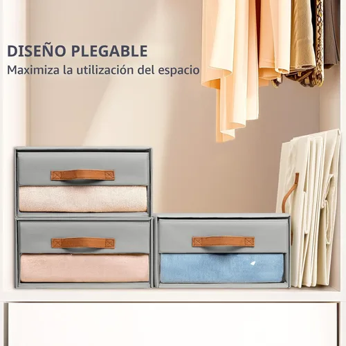 Miniatura 6 de DIMJ Organizadores de armario y almacenamiento - Contenedores de tela con cajones para armario, organizadores de ropa plegables con ventana 2-Gris