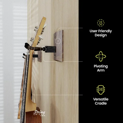 Miniatura 4 de Colgador de Ukulele de Montaje en Pared de Madera Fabricado en los Estados Unidos o Colgador de Mandolina - Nogal Negro - String Swing CC01UK-BW
