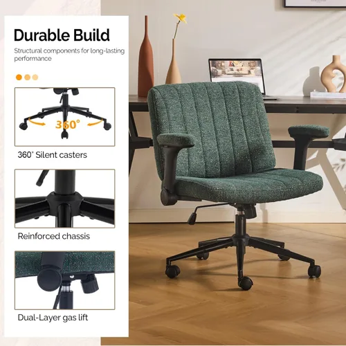 Miniatura 7 de VINGLI Silla cruzada con brazos abatibles ajustables, silla de patas cruzadas con ruedas, silla de oficina extra ancha, silla de escritorio