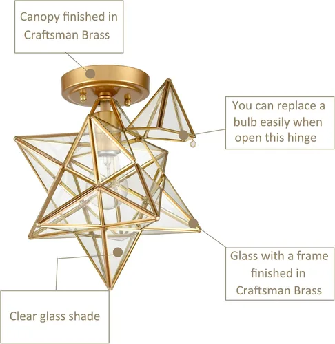 Miniatura 4 de Lámpara de techo de latón Moravian Star Light con cristal transparente