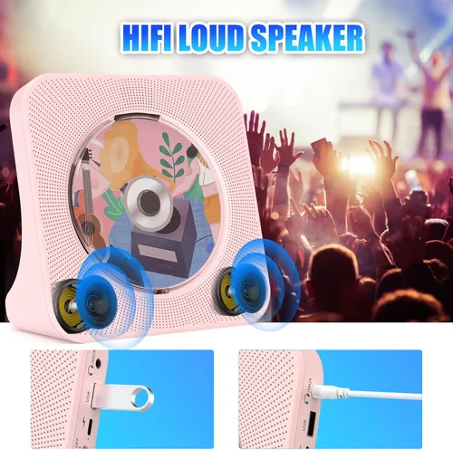 Miniatura 27 de Gueray Reproductor de CD portátil, reproductor de CD Kpop Bluetooth para escritorio con altavoz de sonido de alta fidelidad, radio FM, reproductor