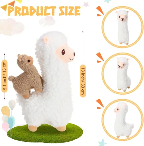 Miniatura 2 de Jenaai Muñeco de peluche de llama con 4 llamas de bebé, lindo juego de peluche de alpaca, muñecas de almohada Kawaii suaves para niños y niñas