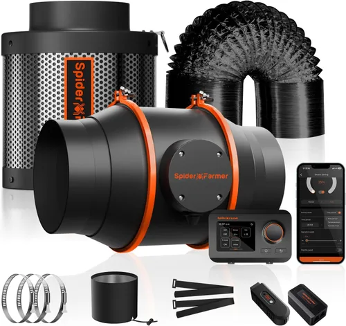 Miniatura 11 de Spider Farmer Kit de filtración de aire Ventilador de conducto en línea de 4 pulgadas, controlador de temperatura y humedad GGS, combo de filtro
