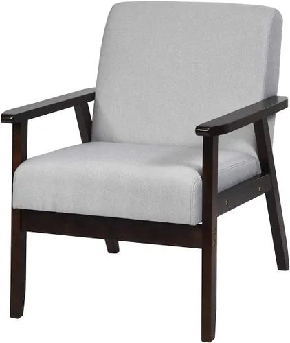 Miniatura 14 de Giantex Juego de 2 sillas decorativas modernas de mediados de siglo, sillón de tela retro, hecho de madera maciza, sillón tapizado de lino para sala