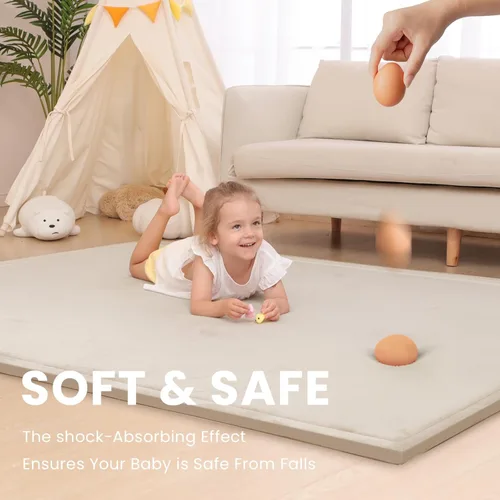 Miniatura 3 de Huloo Sleep Alfombra de juego para bebé para piso, 47 x 47 pulgadas (beige)