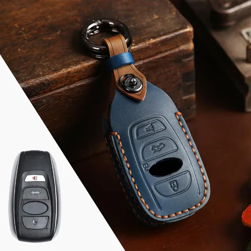 Miniatura 8 de OLLEN Funda para llavero de cuero genuino sin tornillos, apta para Subaru Forester Outback BRZ WRX STI Legacy Ascent CrossTrek Impreza, etc., Marrón