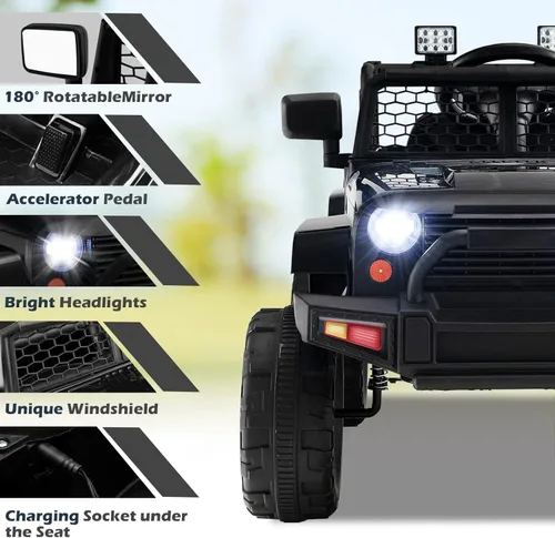 Miniatura 4 de Costzon Vehículo de camión con batería de 12 V con control remoto, suspensión de resorte, faros, música, bocina, MP3, puerto USB y auxiliar, regalo