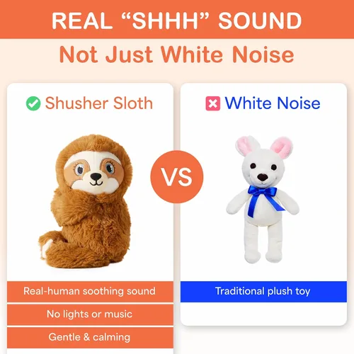 Miniatura 5 de Baby Shusher Shusher Sloth - Juguete calmante para bebé para dormir, chupete activado por llanto, animal de peluche para bebés y niños, sonidos