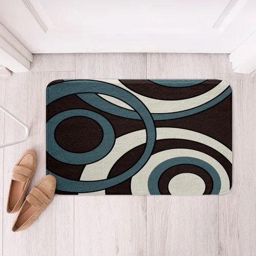 Miniatura 4 de Erosebridal Alfombra de baño circular de geometría azul, de 16 x 24 pulgadas, diseño de líneas de remolinos abstractos, rayas, retro, ojales