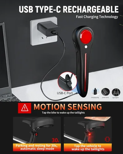 Miniatura 6 de DARKBEAM Luz trasera inteligente para bicicleta, con sensor de freno/luz, recargable USB-C, IP64 impermeable, 5 modos de luz, luz trasera