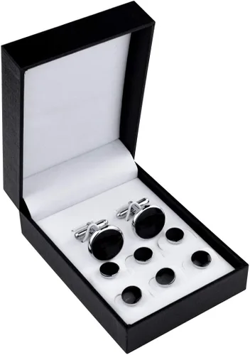 Juego de tachuelas y gemelos de esmoquin de color negro y plateado juego de gemelos y aretes para hombre con eslabones de acero inoxidable botones