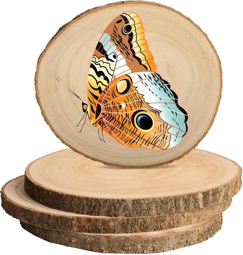 Miniatura 8 de Rebanadas de madera para centros de mesa 4 piezas, rodajas redondas de madera para manualidades, círculos y losas de madera rústica, discos