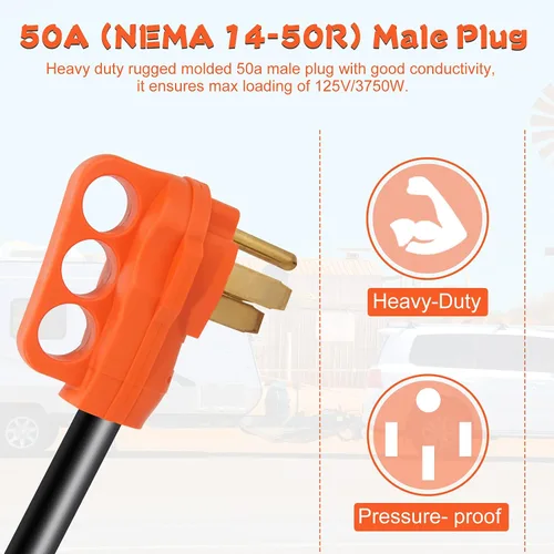 Miniatura 3 de Adaptador de RV macho de 50 amperios a 30 amperios hembra de 12 pulgadas, NEMA 14-50P a NEMA TT-30R, 125V 3750W STW 10 AWG 50M/30F Adaptador