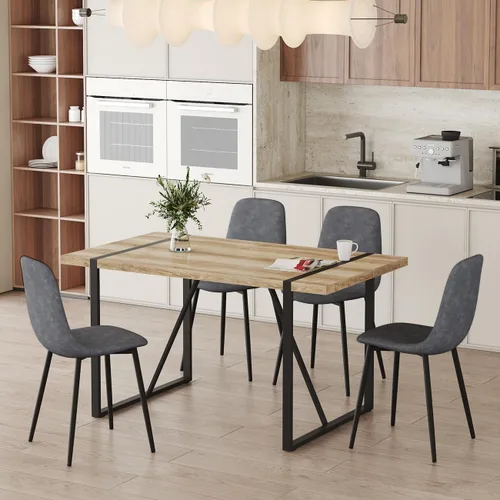 Miniatura 14 de Juego de mesa de comedor moderna de 55 pulgadas para 4, mesa de comedor negra y marco de metal dorado, mesa de comedor rectangular con 4 sillas