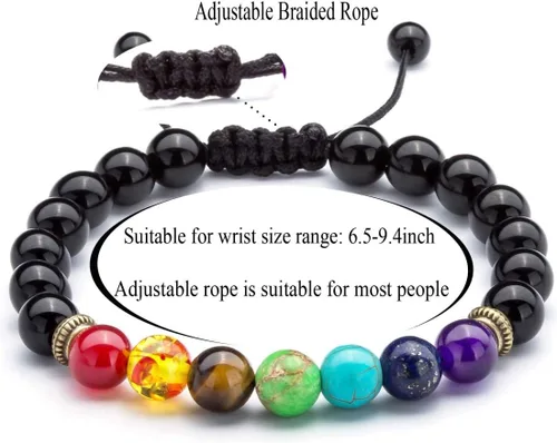 Miniatura 3 de Brazalete GelConnie de piedras de lava, 7 chakras, 0.32 pulgadas, piedra natural, para curación, alivio del estrés, yoga, ansiedad, aromaterapia