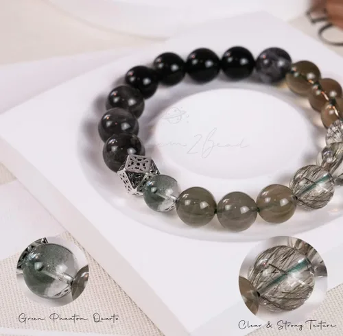 Miniatura 70 de Precious Gemstone Natural Crystal Healing Bracelet, Rutilated Quartz, Moonstone, Quartz Handmade Original Design Bracelet