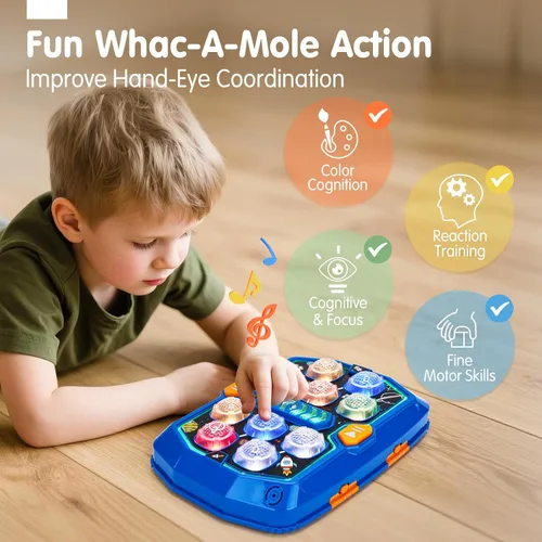 Miniatura 2 de hahaland Juguetes para edades de 5 a 7 años – Juego interactivo Whack A con sonido y tallo de luz Montessori juguete para niños de 3, 4, 5, 6, 7