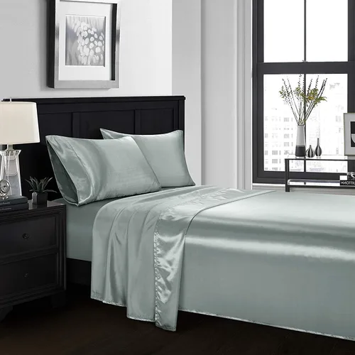 Miniatura 18 de 4 piezas de sábanas de satén 100% seda pura, lujosa colección de ropa de cama ultrasuave y suave, 19 pulgadas de profundidad, 1 sábana bajera, 1