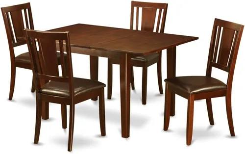 East West Furniture PSDU5-MAH-LC - Juego de comedor de 5 piezas que incluye una mesa de comedor rectangular con hoja de mariposa y 4 sillas de