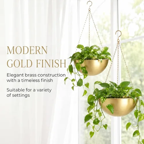 Miniatura 6 de AceList Paquete de 2 macetas colgantes doradas para plantas de interior, colgador de plantas de metal bohemio de 9.8 pulgadas para interiores