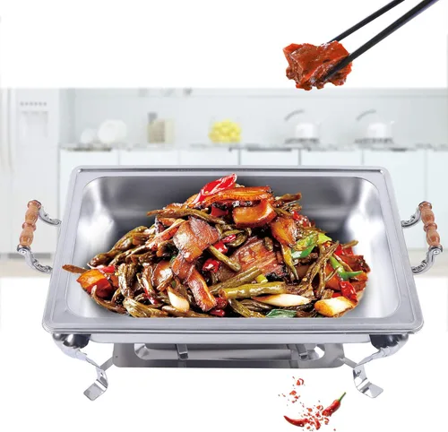 Miniatura 3 de Juego de platos para bufé, recipiente de calentamiento de acero inoxidable, calentador de alimentos, aislamiento de alimentos, rectangular