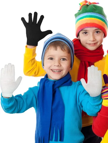 Miniatura 17 de Boao 6 pares de guantes para niños, dedos completos, guantes de punto para niños pequeños, guantes cálidos de invierno para niños y niñas