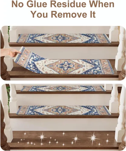 Miniatura 5 de OJIA Alfombras Super Antideslizantes para Escalones de Madera Interior, 30"X8" Alfombras para Escaleras Resistentes al Deslizamiento Tapetes