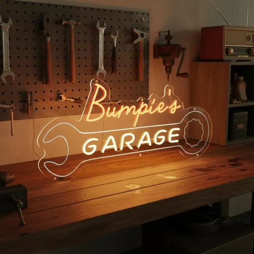 Miniatura 7 de Letrero de neón personalizado para garaje, letrero de luz LED personalizado con forma de llave inglesa, decoración de pared de taller de mecánica