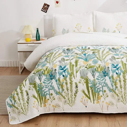 Miniatura 12 de Juego de cama de verano ligero y delgado con diseño floral de tamaño Queen/Full, conjunto de colcha y cubrecama botánico con flores lila