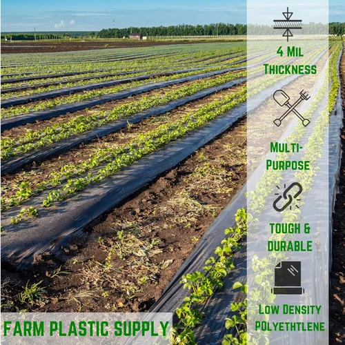 Miniatura 2 de Farm Plastic Supply - Láminas de plástico negro - 4 mil - (8' x 100') - Barrera de vapor de polietileno, lona para pintores, rollo resistente