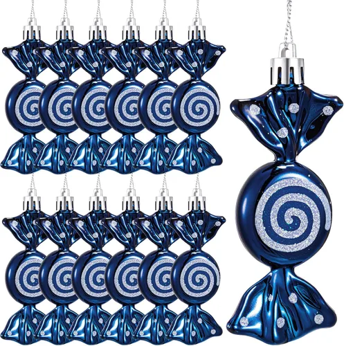 Miniatura 19 de Threan 12 piezas de adornos de caramelo de Navidad para decoración de árbol colgante, bastón de caramelo brillante, adorno de Navidad de menta