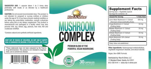 Miniatura 3 de RISE-N-SHINE Suplemento complejo de hongos para claridad y concentración – Apoyo inmunológico con melena de león, reishi, hongos, chaga, maitake