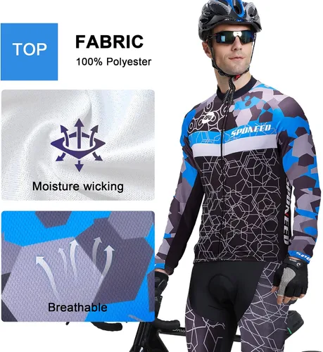 Miniatura 28 de sponeed Ropa de ciclismo para hombre, manga larga, para bicicleta de montaña, camiseta de bicicleta de carretera, pantalones acolchados, trajes