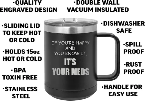 Miniatura 2 de Rogue River Tactical Divertida taza de café de acero inoxidable para farmacéutico, médico, enfermera, con tapa, con texto en inglés "If You're Happy