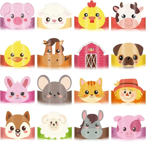 Yinder 48 sombreros de fiesta de cumpleaños con temática de animales de granja, diademas de animales, corona de papel de granja para recuerdos de