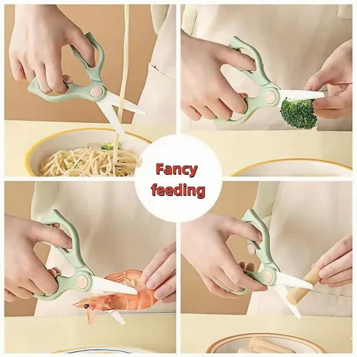 Miniatura 7 de Tijeras de comida para bebés, tijeras de cocina de cerámica seguras para niños pequeños con bloqueo de seguridad y estuche de viaje, las mejores