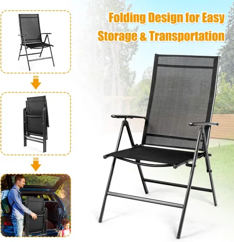 Miniatura 6 de Giantex Juego de 2 sillas de comedor para patio, sillas plegables para exteriores, sillas de camping portátiles con tela transpirable, sillas