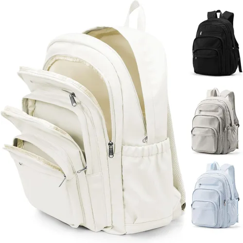 Miniatura 10 de weradar Bonita mochila, mochila casual simple con muchos bolsillos, mochila estética para mujeres y hombres (beige)