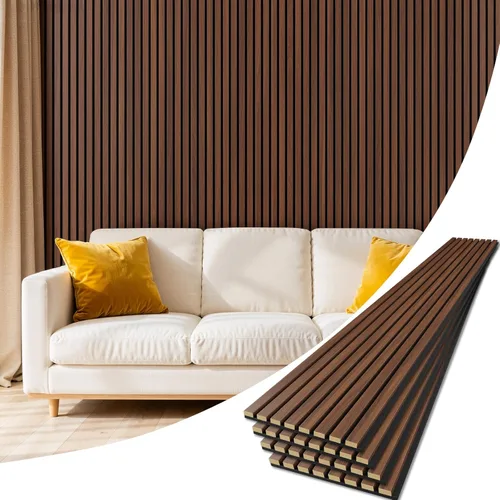 Paquete de 4 paneles de madera para pared, 94.4 x 12.8 pulgadas, paneles de pared de listones de madera acústica para decoración de interiores y