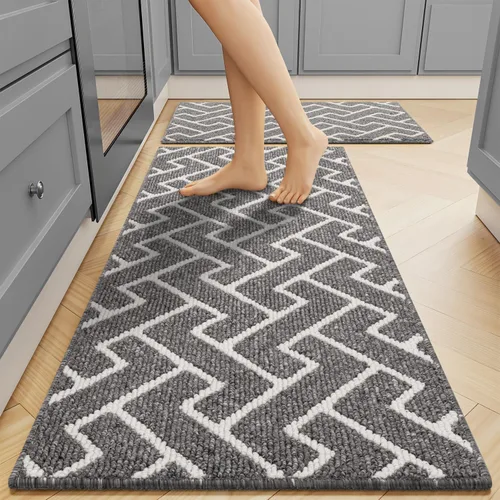 Miniatura 30 de hicorfe Juego de 2 tapetes de cocina antideslizantes para piso, cómodas alfombras de cocina lavables para pasillos, entrada, cuarto de servicio