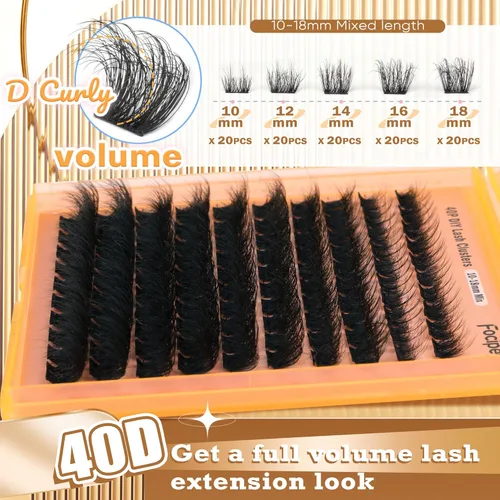 Miniatura 4 de Focipeysa Kit de extensión de pestañas gruesas de volumen completo, kit de extensión de pestañas 40P, kit de extensión de pestañas con pegamento