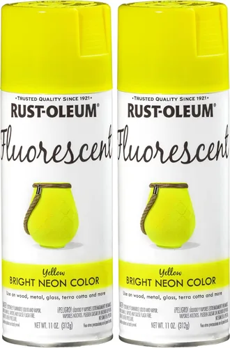 Rust-Oleum 1942830 Pintura en aerosol fluorescente especializada, 11 onzas, amarillo, 11 onzas líquidas (paquete de 2)