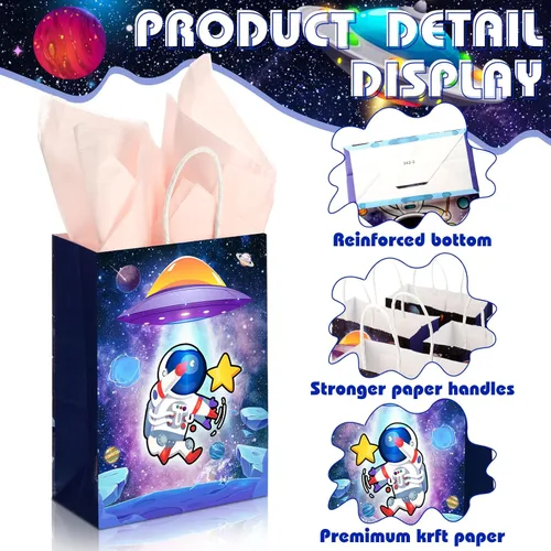 Miniatura 5 de Outus 24 piezas de bolsas de recuerdos de fiesta espacial, bolsas de regalo de galaxia, bolsas de papel para dulces de astronautas, bolsas