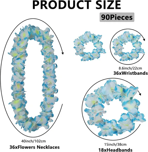 Miniatura 2 de 48 piezas de Leis hawaianos gruesos a granel, revelación de género Leis Blue Jumbo 12 diademas 24 pulseras, 12 collares florales para fiesta Luau