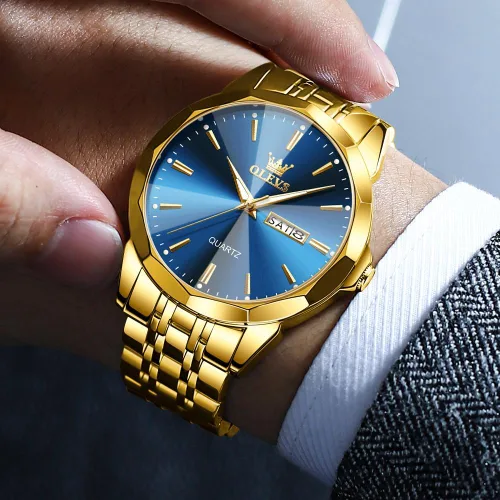 Miniatura 2 de OLEVS Watch for Men Diamond Business Dress Analog Quartz Stainless Steel Waterproof Luminous Date Two Tone Luxury Casual Wrist Watch Blue